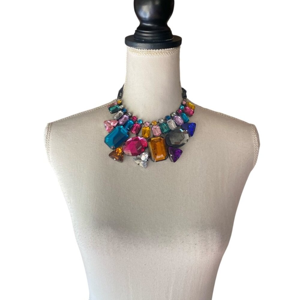 Chunky Colorful Exaggerated rhinestone tie on ribbon statement necklace Y2K